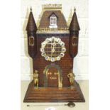 A late-19th century Continental mantel clock in the form of a French chateau, with gilt metal