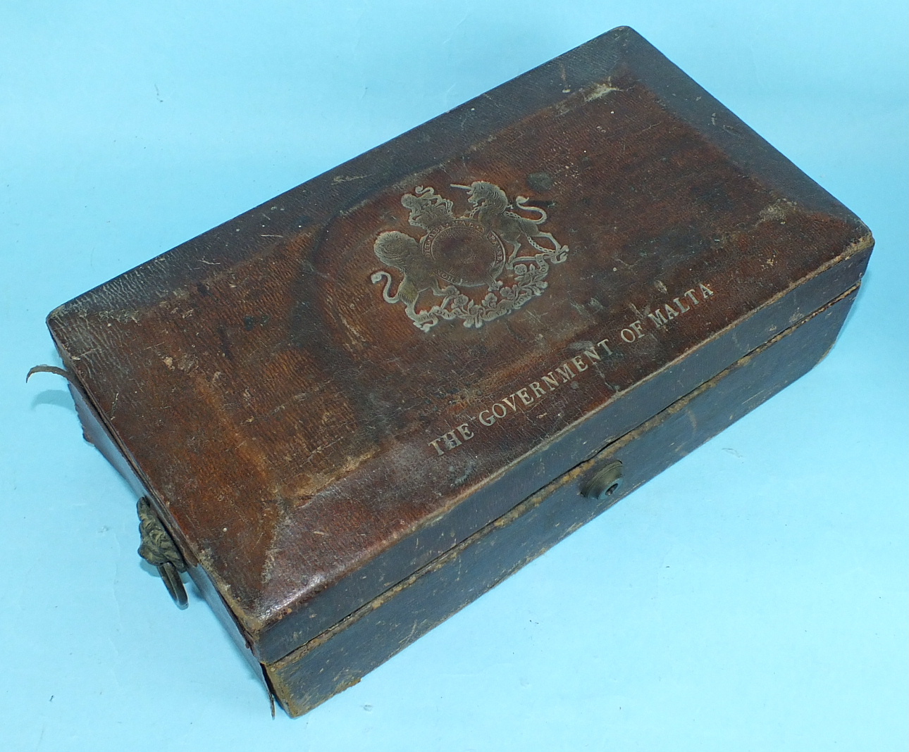 A leather-covered Privy Council Office document box, the tooled leather hinged lid with royal cipher - Image 2 of 5