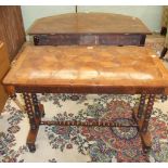 A Victorian walnut parquetry centre table on turned end supports and a Georgian D-shaped dining