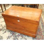 A stained pine tool chest, 82cm wide.