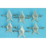 Six silver brooches in the form of mitres, 13.8g, (6).