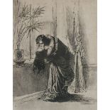 After Zichy, 'Couple embracing in front of window', a framed etching, 20 x 15.5cm.