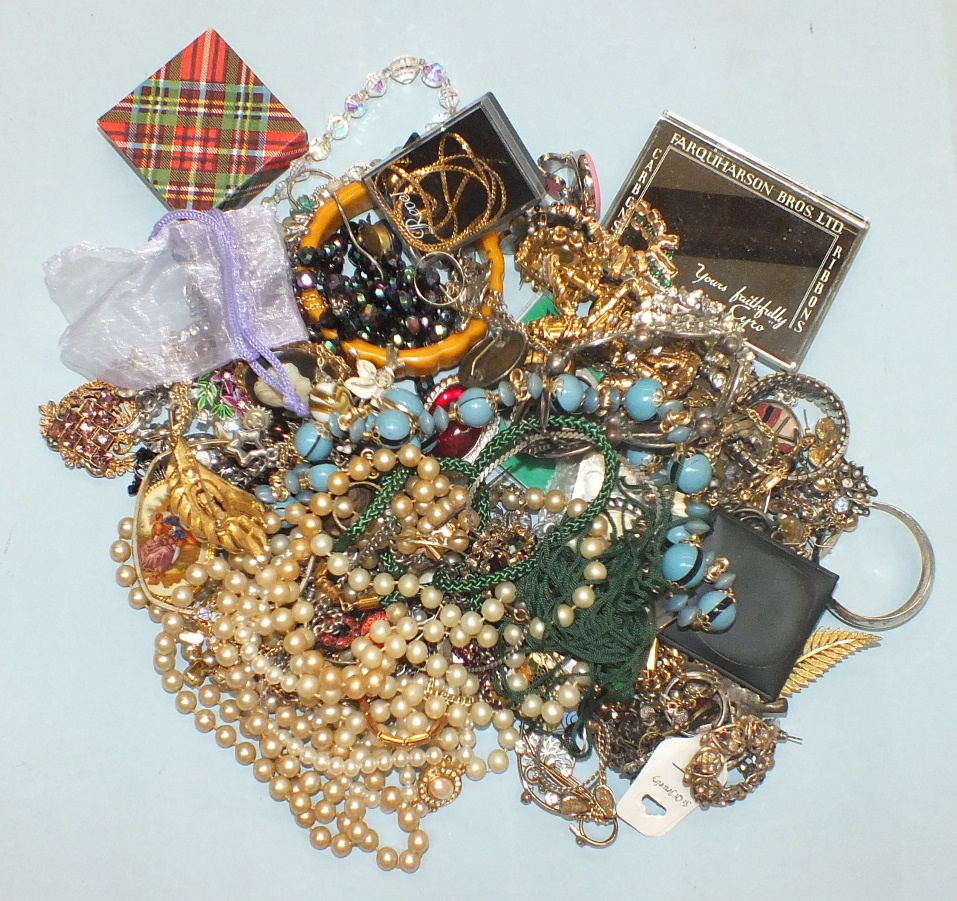 Two mother-of-pearl-backed sweetheart brooches for the Royal Navy and RNVR and a quantity of costume