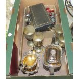 A Victorian silver-plated tea service, various cutlery, metalware, LP records and other items.