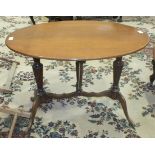 A reproduction stained wood oval occasional table on reeded folding legs, 80 x 56cm.