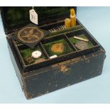 A leather jewellery box containing a WWI pair of medals, (both a/f) and other items.