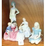 Four Royal Doulton figurines, 'Sophie' HN3790, 24.5cm, 'Bedtime Story' HN2059, m12.5cm, 'June'