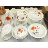 Fifty-five pieces of Wedgwood Susie Cooper design 'Corn Poppy' dinner and tea ware, (teapot a/f).