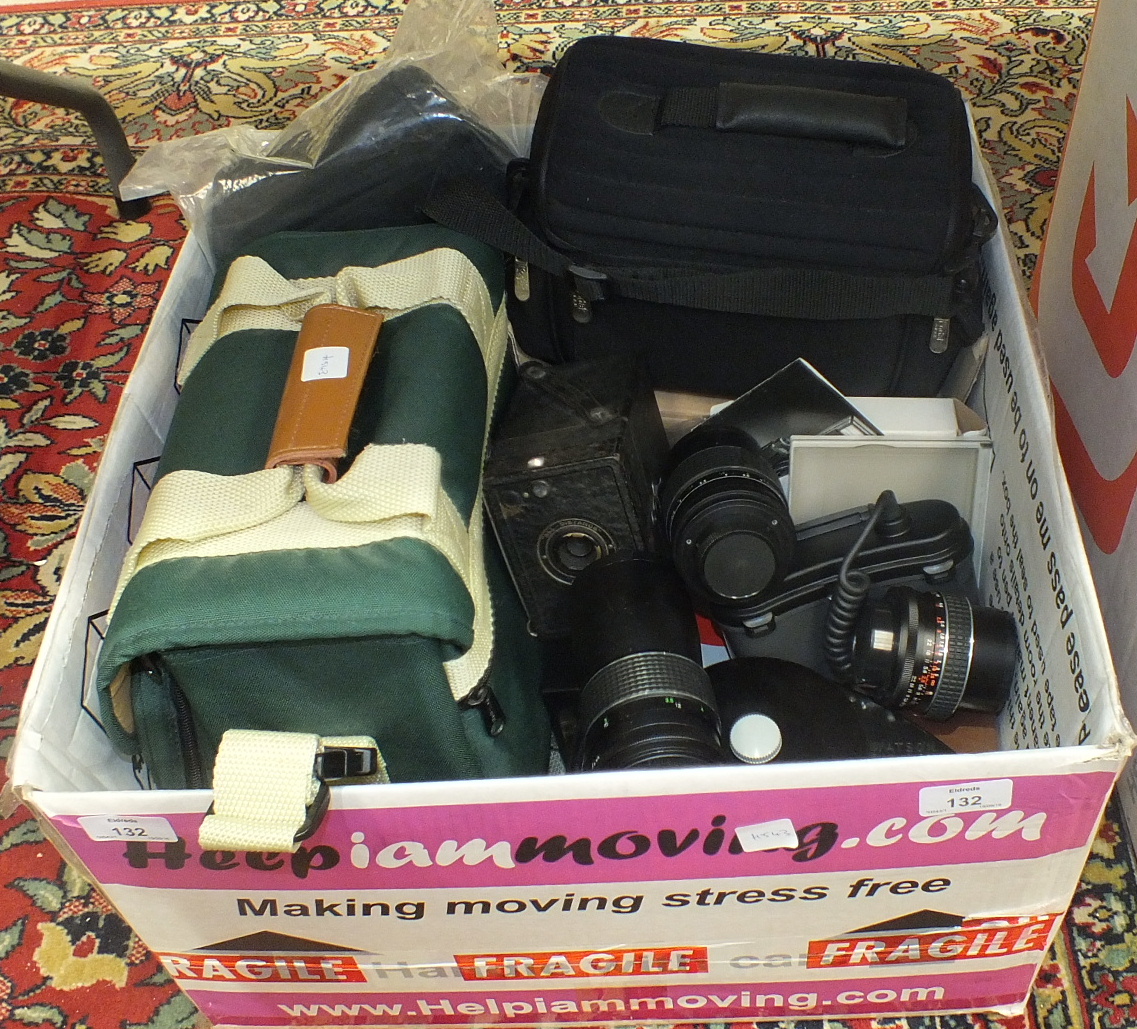 An Ensign 'Twenty' camera, various photographic accessories, including three Cavenar lenses.