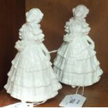 Two Royal Doulton figures, 'Ruby', same model as HN1724/5, but both white-glazed, 13.3cm, one has