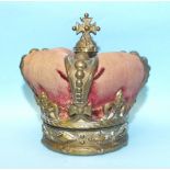 An early-20th century brass pin cushion/box in the form of the Coronation Crown of Edward VII,