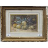 Vincent Clare, 'Still life study of apples and grapes on mossy bank', signed watercolour, 14.5 x