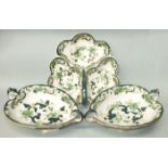 Three Mason's Ironstone Chartreuse pattern dishes comprising two griffon dishes, 28cm long and a