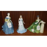 Three Royal Doulton figurines, 'Adrienne' H2304, 19.5cm, 'Aquamarine' HN4972, 17cm, 'Secret