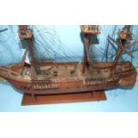 A 20th century scratch built hardwood model of a three-masted brig, "Medallion", with solid hull,