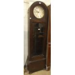 An Art-Deco-style stained oak triple-weight long case clock, the 27cm circular silver dial signed '