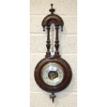 A stained-wood-framed aneroid barometer/thermometer, 56cm, a Chinese Mah Jong set in wooden brass-