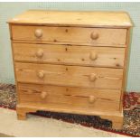 A late-19th century stripped pine four-drawer chest, on bracket feet, 110cm wide.