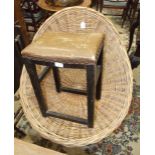 An oak needlework box/stool, 45cm wide, 33cm high, a folding card table with green baize, a cane