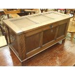 A 20th century oak panelled blanket chest, 190cm wide.