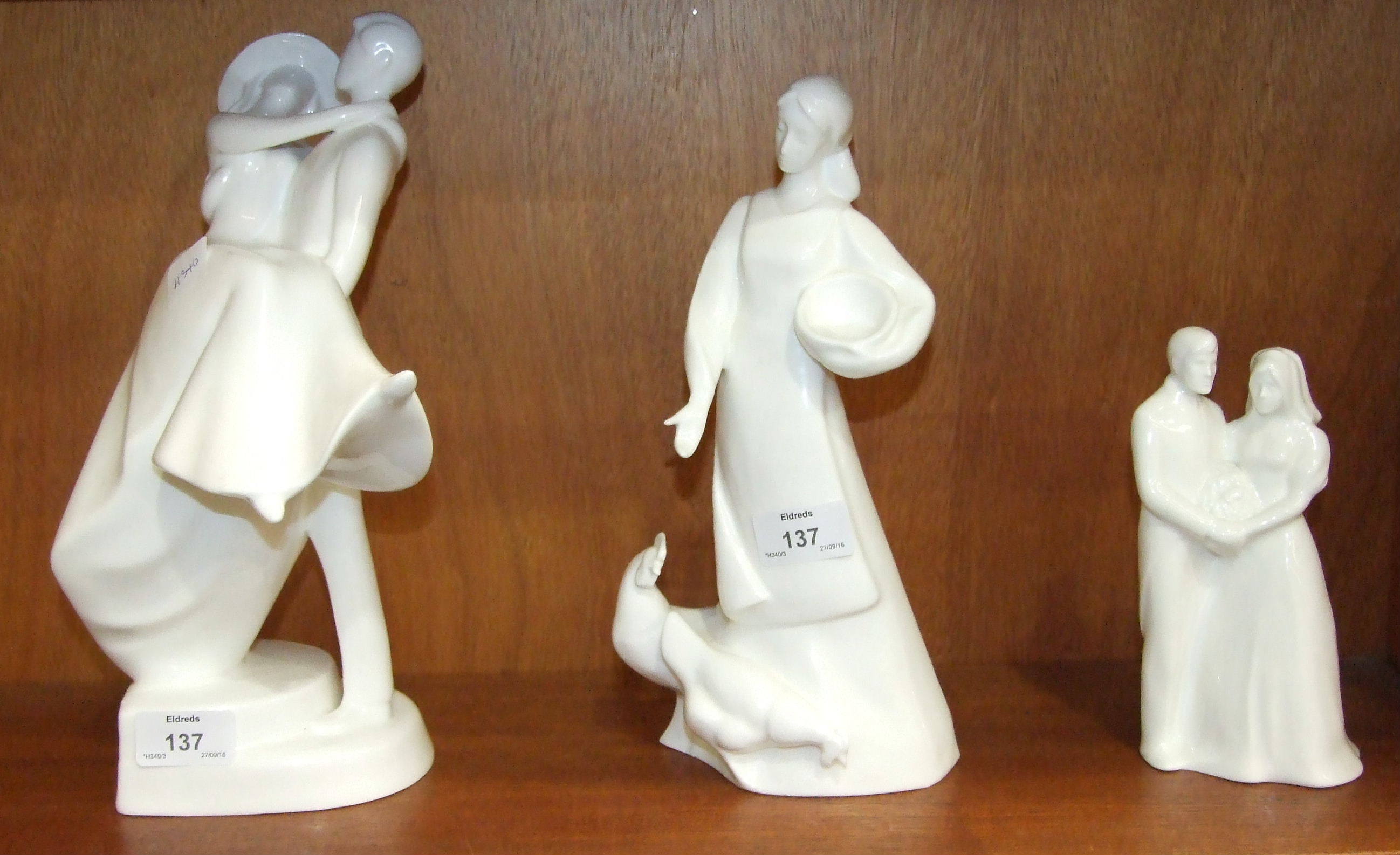 Three Royal Doulton figurines from the Images Series: 'Over the Threshold', 'Country Girl', 'Love
