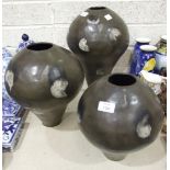 Three studio pottery vases of inverted globular form, each impressed 'n' within a circle 1993, 39cm,