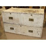 A Victorian painted wood military chest section of two short and one long drawer, 95cm wide and a