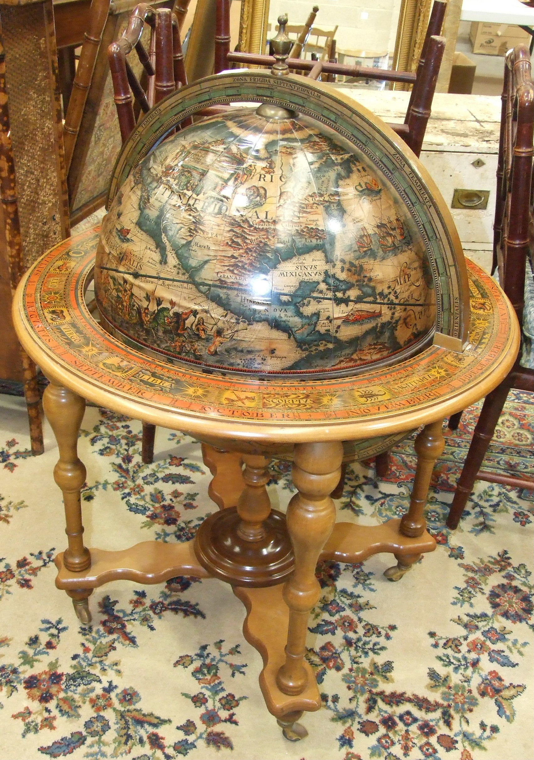 A modern globe-shaped cocktail cabinet, 77cm diameter, (a/f) and two modern anodised rectangular