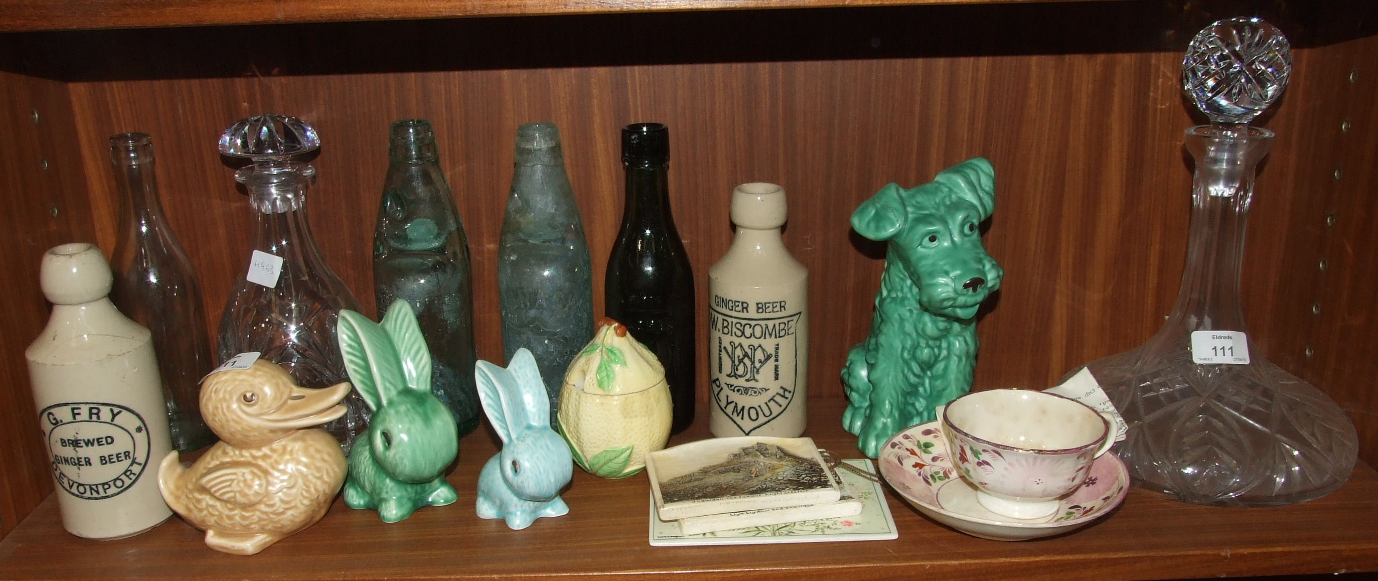 A SylvaC brown-glazed duck impressed '1499', 11.5cm high, a blue-glazed rabbit '1067', a green-