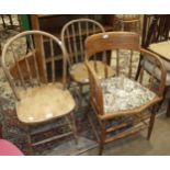 Three Late-Victorian stick-back kitchen chairs, (3).