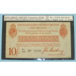 A Great Britain second Bradbury issue 1915 Treasury 10-shilling note, FI over 68, No.21996, (