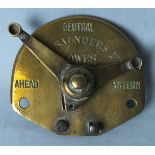 A brass engine order telegraph with "Ahead", "Neutral" and "Astern" by E Saunders Ltd, Cowes, 12.