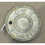 A GWR cast metal Oil/Gas cover, 32cm diameter.