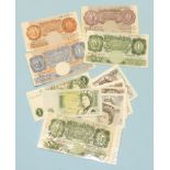 A collection of thirteen Bank of England notes, including n1940 Peppiatt £1 (blue) B 42E 900995,