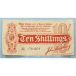 A George V 10-shilling note, first (emergency) Bradbury issue (August 1914), No. (with dash) A