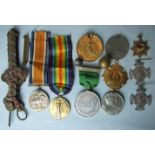 A WWI pair awarded to 30377 Pte C Rolston R Lanc. Rgt, a "cross" made from Chinese coins, together