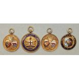 Four 9ct gold athletics medals with enamelled decoration, awarded to Mr G W Johnson, 38g, (4).