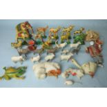 Twelve painted papier-mâché animals, largest 9cm high, a quantity of smaller animals and a