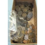 A large quantity of British and foreign coins, including more than 100 copper Cartwheel Pennies, (