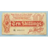 A George V 10-shilling note, first (emergency) Bradbury issue, (August 1914), No. (with dash) A over