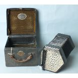 A C Wheatstone & Co hexagonal concertina with pierced chrome ends and forty-six keys, numbered 29322