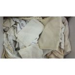A quantity of white-work table linen, lace mats, a large wool plaid shawl and other items.