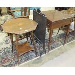 A mahogany envelope card table, 56cm, an inlaid mahogany octagonal occasional table and a fire