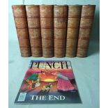 Punch or The London Charivari, 6 vols, not a run, hf mor gt, me, 4to, 1841 - 1863 and a copy of