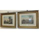 A pair of French framed hand-coloured hunting prints after Vernat, 'La Chasse', 'Le Depart' and four