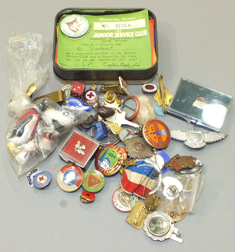 A quantity of badges, many c1950's and other items.