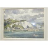 Norman Janes, 'Looking towards Dover', a signed watercolour, 40 x 52cm, R Morris, 'A coastal scene',