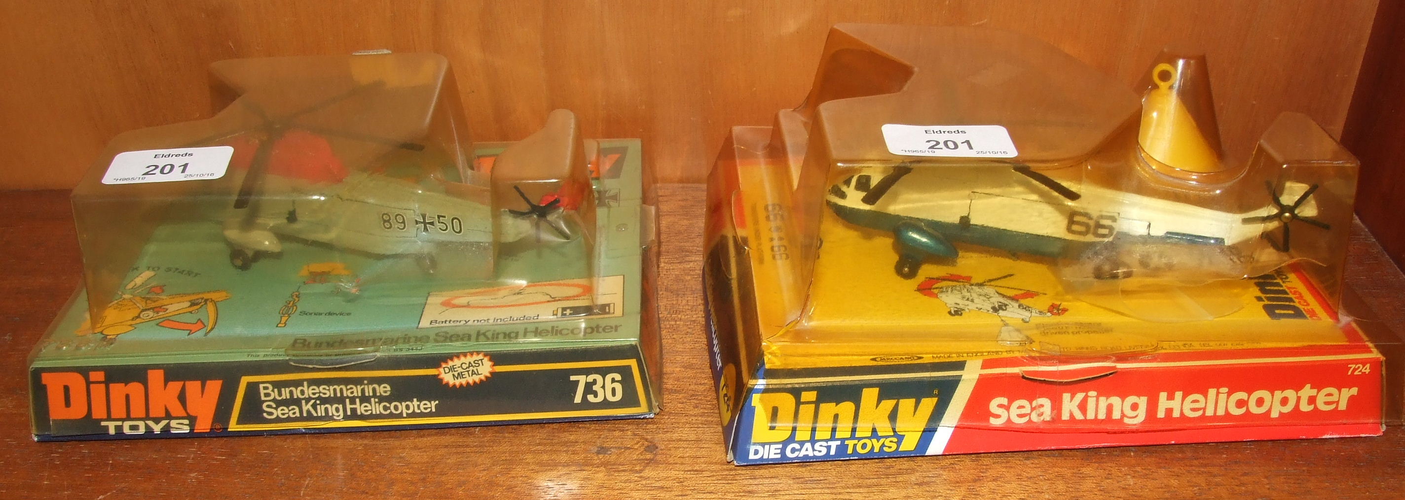 Dinky Toys, 724, Sea King Helicopter and 736 Bundesmarine Sea King Helicopter, both in bubble packs,