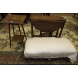 A hardwood oval drop-leaf gate-leg table, 56 x 84cm, a mahogany occasional table and an