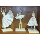 Three modern Ballare pastel resin ballerina figures, 30cm high, by Enesco Ltd, (3).